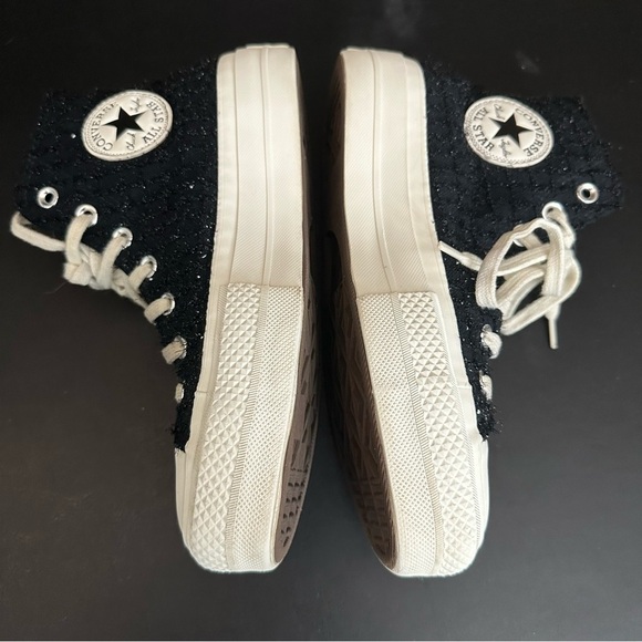 Converse Women's Chuck Taylor All Star Lift Hi Tweed Fabric BLACK WHITE Size 7 - Picture 8 of 11